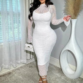 Voguable New Lace Sheer Dress Women's Sexy Fitted Fashion Design Long-Sleeve Two-Piece Maxi Dress Y2k Clothes voguable