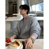 Lapel Sweater Men Warm Zipper Knitted Pullover Sweater Men Streetwear Korean Loose Long Sleeved Sweater Mens Jumper Clothes voguable