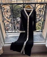 Winter Autumn Single Breated Elegant Knit Dress V-neck Flare Sleeve Patchwork Black Women Dress Chic Fashion Woman Cloting voguable