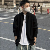 Autumn KPOP Fashion Style Harajuku Slim Fit Outerwear Loose Casual All Match Knitwear Cardigan Solid Zipper Long Sleeve Sweaters voguable