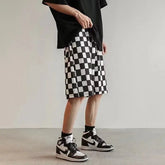 Voguable Checkerboard Casual Men Summer Thin American Retro Sports Straight Five-point Pants voguable