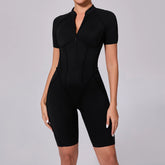 Voguable Summer Zipper Workout Jumpsuit Sports Overalls Women Running Fitness Short Sleeve Yoga Bodysuit voguable