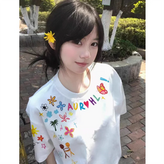 Women's Printing Flowers Tee Summer Sweet O-Neck Cotton High Street Loose Soft T-Shirt Oversize Casual Basic T-shirt Clothing voguable