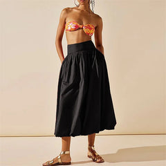 Skirts y2k Women Summer Elegant Solid Color High Waist Loose Fitting Long Bubble Skirt Office Ladies Skirts Streetwear voguable