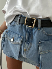 Safari Style Big Pockets Denim Skirt Sexy Slim Mid-Waisted Mini Skirts Women Summer Fashion Streetwear Ladies voguable