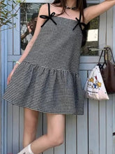 Voguable Korean Plaid Fashion Spaghetti Strap Bow Sweet Sleeveless Woolen Pinafore Dress voguable