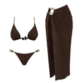 3Pc Shell Bikini Sexy Women Swimsuit With Long Skirt Mirco Swimwear High Cut Biquini Female Bathingsuit Print Bodysuit Beachwear voguable