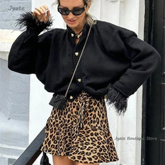 Fashion Retro Leopard Print Short Skirt Women's Streetwear High Waist Lace-up Casual A-line Summer Shorts Skirt 2024 New voguable