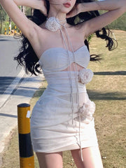 Voguable Summer Floral Sexy Elegant Dress Women Ruffled France Party Mini Dress Female Backless Korean Fashion Designer Fairy Dress voguable