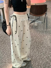 Fashion Lace Patchwork Women Casual Pants Summer Loose Preppy Bow Print Jogging Pants High Waist All Match Straight Trousers voguable