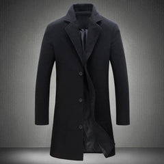 Autumn Winter Fashion Men's Woolen Coats Solid Color Single Breasted Lapel Long Coat Jacket Casual Overcoat Plus Size 5 Colors voguable