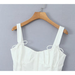 Summer Women Ruffles Hem White Tank Top Sexy Sleeveless Female Party Chic Crop Top