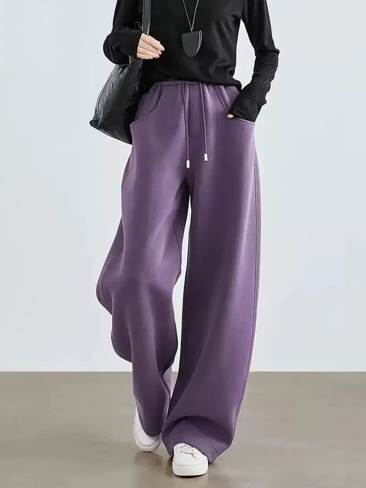 Women Streetwear Purple Sweatpants Loose High Waist Vintage Fall Wide Leg Pant Casual Retro Pockets American Y2K Female Trousers voguable