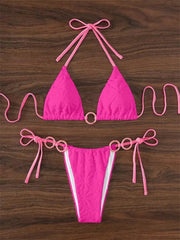 Voguable Sexy Triangle Bikini Women White Contrast Ring Linked Criss Cross Micro Swimsuit 2024 Beach Bathing Suit Tie Side Thong Swimwear voguable