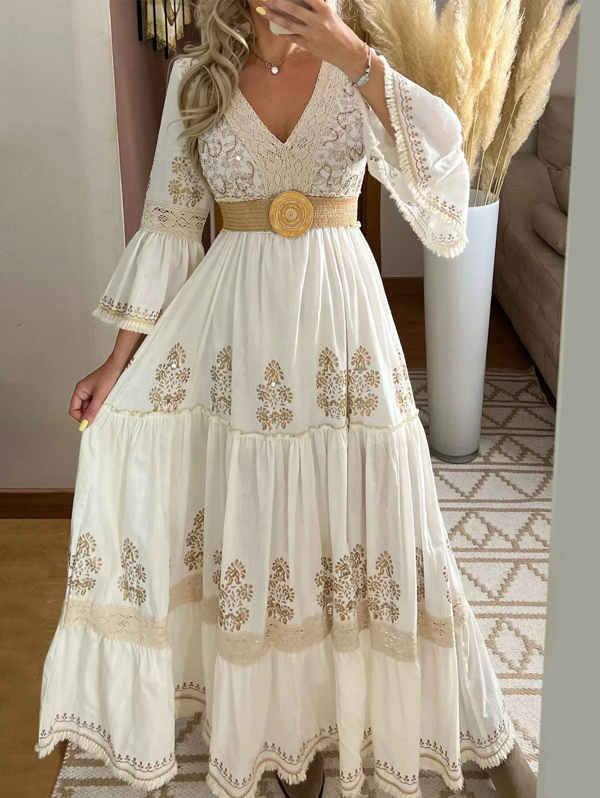 Long Dress Women Summer Boho Lace Dresses Female Beach Holiday Hollow Out Dress Ladies Elegant Vintage Loose Vestidos voguable
