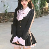 Voguable Japanese Striped Mini Dress Women Sweet Preppy Bow Flare Sleeve A Line Dresses Autumn Winter Fashion Slim Fit Belt Female Dress voguable