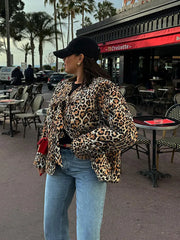 Leopard Print Lace Up Quilted Jacket Women Collarless Long Sleeves Patchwork Pocket Causal Coat Autumn Fashion Street Outerwear voguable