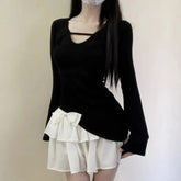 Voguable Long-sleeved T-shirt Women's Design Niche Pure Lust Style Slimming V-neck Bottoming Asymmetric Chic Hot Girl Top voguable