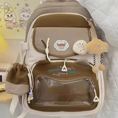Fashion Transparent Sweet Kawaii Backpack High-capacity Y2k Aesthetic Schoolbag Women Students Contrast Color Patchwork Ita Bags voguable