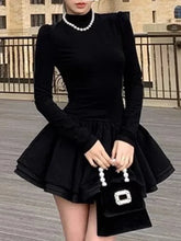 Winter Hepburn Party Mini Dress Women Patchwork Black Slim Vintage Mini Dress Female Korean Fashion Elegant One Piece Dress 2023 voguable