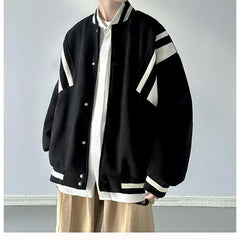 Preppy Coat American Retro Contrasting Baseball Uniform Jacket Men's Autumn Winter Style Trendy Niche High-end O-neck Jacket voguable