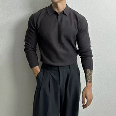 New Korean Fashion Men Polo Sweater Light Luxury Knitted Solid Color Long Sleeve Pullover Premium Quality Skin-friendly Knitwear voguable
