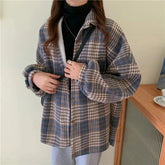 Voguable Women Plaid Shirt Fall Winter Plush Thicken Loose Casual Vintage Blouse Korean Simple Button Long Sleeve Woolen Cloth Coat New voguable