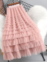 Summer Elegant Women Tulle Skirt Korean Fashion Mesh A Line Ladies Cake Skirt High Waist Loose Party Female Skirts New voguable