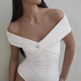 T-Shirts Summer Daily Fashion Solid Color Folds Short Sleeve V-Neck Slim Fit Casual T-Shirts For Women voguable