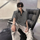 Men Cotton Comfort Breathable Stripe Polo Shirt Casual Summer Fashion Tshirt Wholesale Striped Collar Tee Outdoor Golf Wear voguable