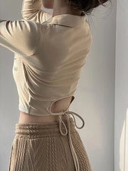 Voguable Streetwear Sexy Crop Moto T Shirts Women Vintage Slim Back Lace Up Tops American Harajuku Letter Double Zipper Spring Tees voguable