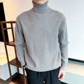 New Korean Retro Men Basic Sweater Luxury Knit Solid Color Turtleneck Long Sleeve Pullover Casual Textured High Quality Knitwear voguable