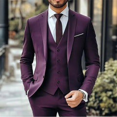Voguable Purple Slim Fit 3-Piece Men's Suit Groomsmen Slim Fit Suit Men Elegant Suit Wedding Prom Party Outfit (Jacket+Vest+Pants) voguable