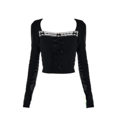 Voguable Women Dark Academia Y2k 2000s Aesthetic Rave Night Club Outfits 2 Piece Set Long Sleeve T-Shirts Crop Tops + Mini Pleated Skirts voguable