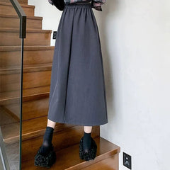 Temperament Autumn New Suit Skirts Women Solid Elastic High Waist Pleated Fashion Office Lady A-line Mid-length Pleated Skirt voguable