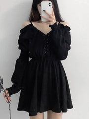 Harajuku Gothic Women Dress Y2K Summer Sexy Off Shoulder Black Bandage Mini Dress Fashion Elegant Party Night Vestidos New voguable