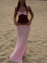 Sexy Skirt Two Piece Sets Women Halter Lace-up Cropped Tops And Maxi Skirt Ladies Fashion Sleeveless 2 Piece Sets voguable