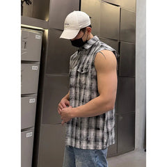 Sleeveless shirt men Trendy Men Plaid Shirt 2025 Summer Fashion Checkered Streetwear Hot Sale Breathable Casual Top Comfortable voguable
