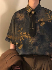 Summer American Trendy Casual Tops New Chinese Style Vintage Hong Kong Style Printed Short-sleeved Shirt Men's Loose Tops Chic voguable