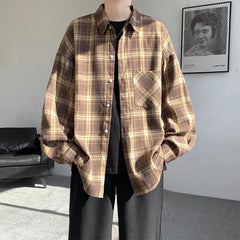 Spring Long Sleeved Shirt Men Fashion Retro Plaid Shirt Men Streetwear Loose Casual Shirt Mens Vintage Shirts Plus Size 5XL voguable