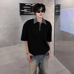 POLOshirt Mens Luxury new Solid Color Half Zip Polo Checkered Collar Stylish Trendy Streetwear T-Shirt Urban Fashion Casual Wear voguable