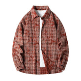 Lapel Collar Casual Shirt Jacket Retro Plaid Tie-dye Men's Cotton Shirt Coat Long Sleeve Casual Single Breasted 5Colors