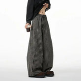 Voguable Retro Relaxed Vertical Stripe Casual Pants Unisex Micro Flare American Loose Drape Wide Leg Straight Trousers voguable
