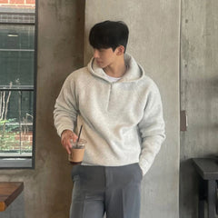 Winter Clothing Men's Luxury Knitted Zipper Hooded Pullovers Sweater Casual Streetwear Striped Solid Color Long Sleeve Hoodie voguable