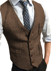 Voguable Men's Formal Suit Vest V-Neck Tweed Herringbone Waistcoat Business Dress Suit Vests Business Dress Suit Vests For Wedding voguable