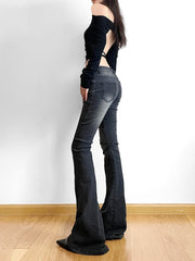 Voguable Vintage Skinny Flare Jeans Pant Low Rise y2k Aesthetic Fashion Streetwear Denim Trouser femme Boot Cut Pants Grunge voguable