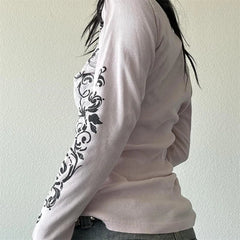 Fairy Grunge y2k Top Women Aesthetic Clothes Floral Print V Neck Long Sleeve T Shirt 2000s Gothic Clothing Streetwear voguable