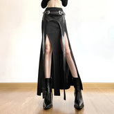 Voguable Solid Color Fishtail Streamer Split Belt Skirt Sexy Hot Girl Trendy Niche Design Long Skirt voguable