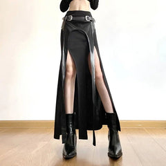 Solid Color Fishtail Streamer Split Belt Skirt Sexy Hot Girl Trendy Niche Design Long Skirt voguable