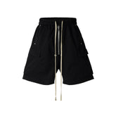 Ro Style Multi-pockets Drawstring Black Cargo Pants for Men Streetwear Baggy Casual Knee Lenght Pants Oversized Loose Cargo voguable